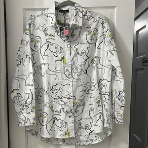 Abstract Face Print Button Down Shirt